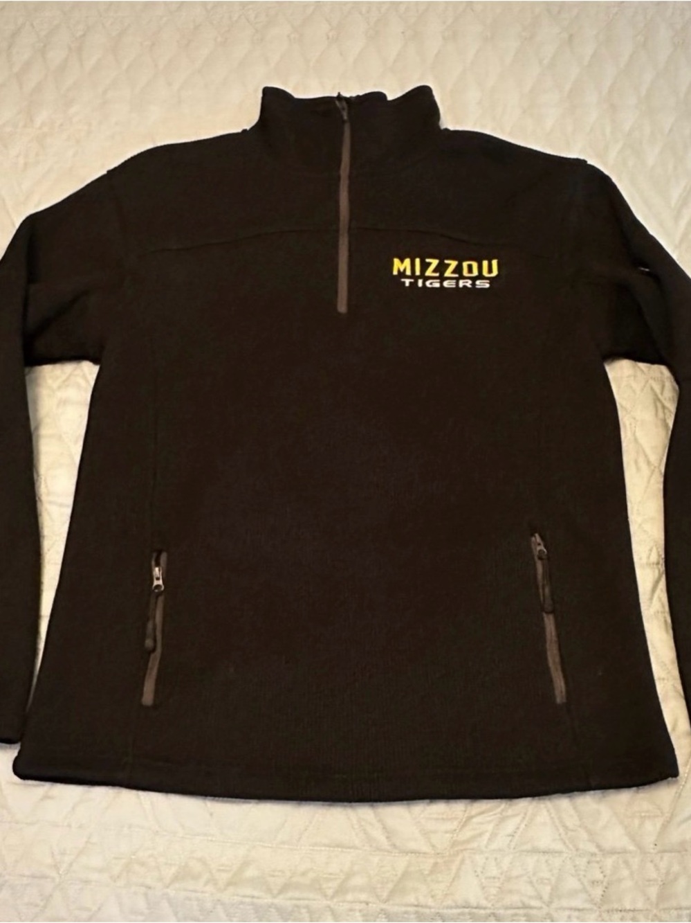 Mizzou Tigers Campus Heritage Black Waffle Knit 1/4 Zip Pullover Size Small